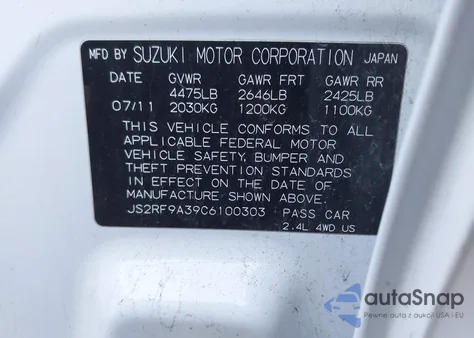 2012 Suzuki Kizashi Se z USA, uszkodzony, nr VIN JS2RF9A39C6100303